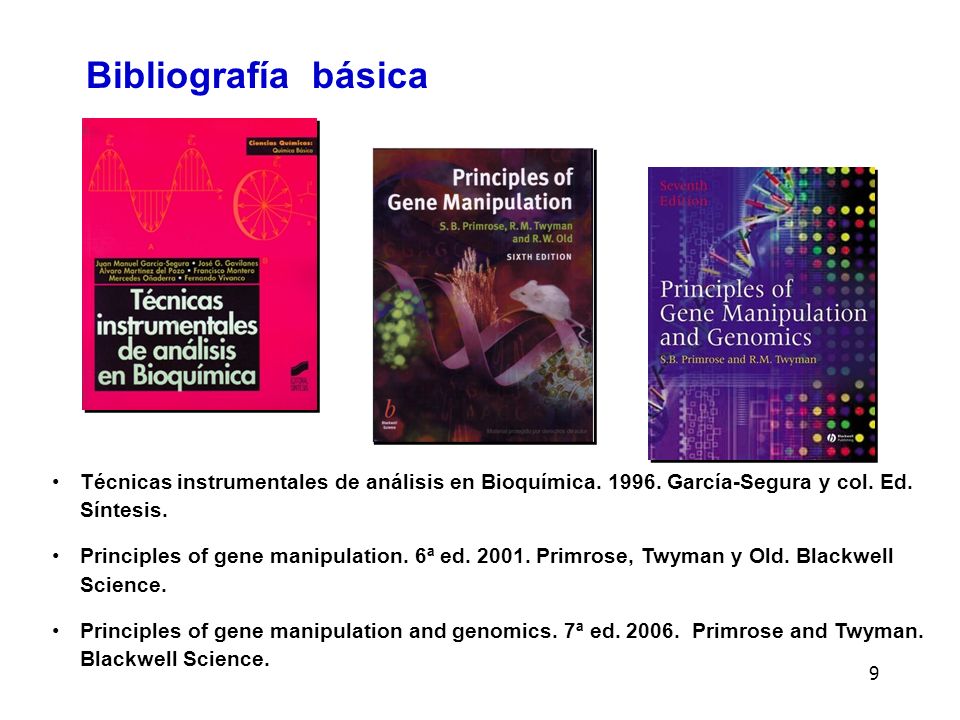 Bibliografía básica Técnicas instrumentales de análisis en Bioquímica García-Segura y col. Ed. Síntesis.