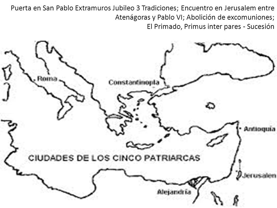 Puerta en San Pablo Extramuros Jubileo 3 Tradiciones; Encuentro en Jerusalem entre Atenágoras y Pablo VI; Abolición de excomuniones; El Primado, Primus inter pares - Sucesión