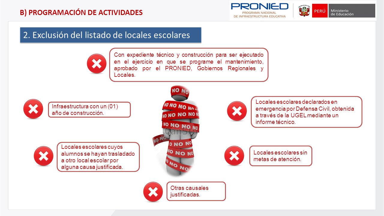 2. Exclusión del listado de locales escolares