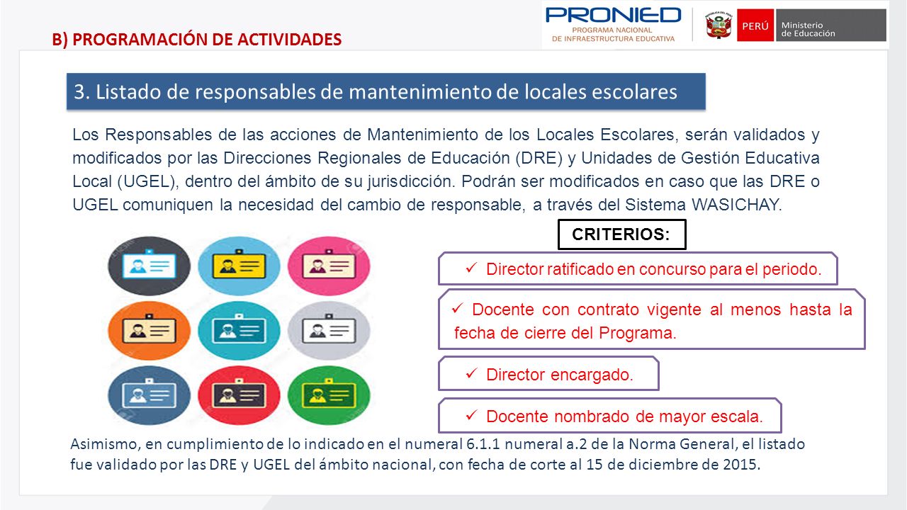 3. Listado de responsables de mantenimiento de locales escolares