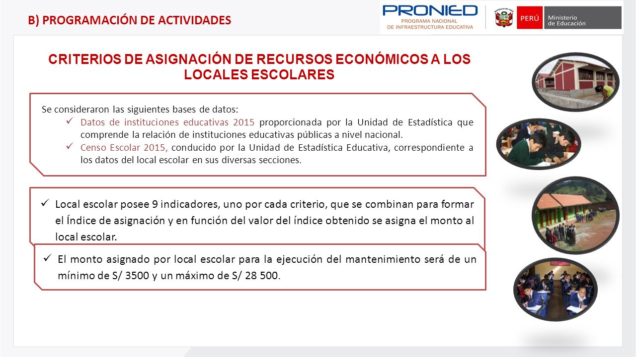 CRITERIOS DE ASIGNACIÓN DE RECURSOS ECONÓMICOS A LOS LOCALES ESCOLARES