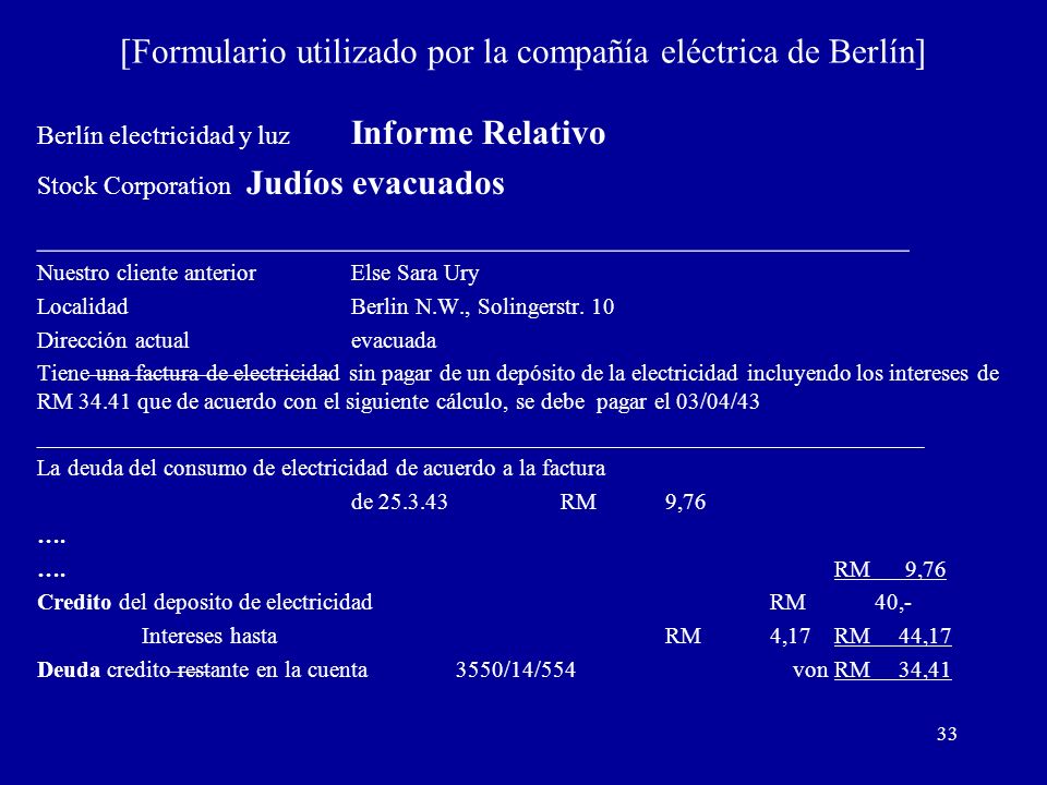 [Formulario utilizado por la compañía eléctrica de Berlín]