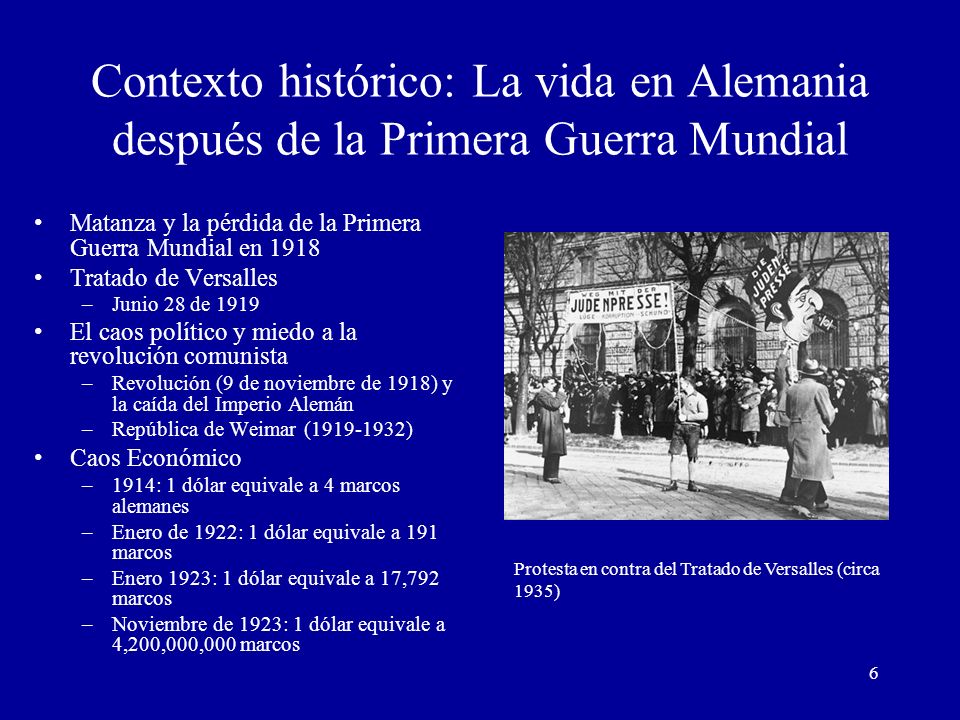 Contexto histórico: La vida en Alemania después de la Primera Guerra Mundial