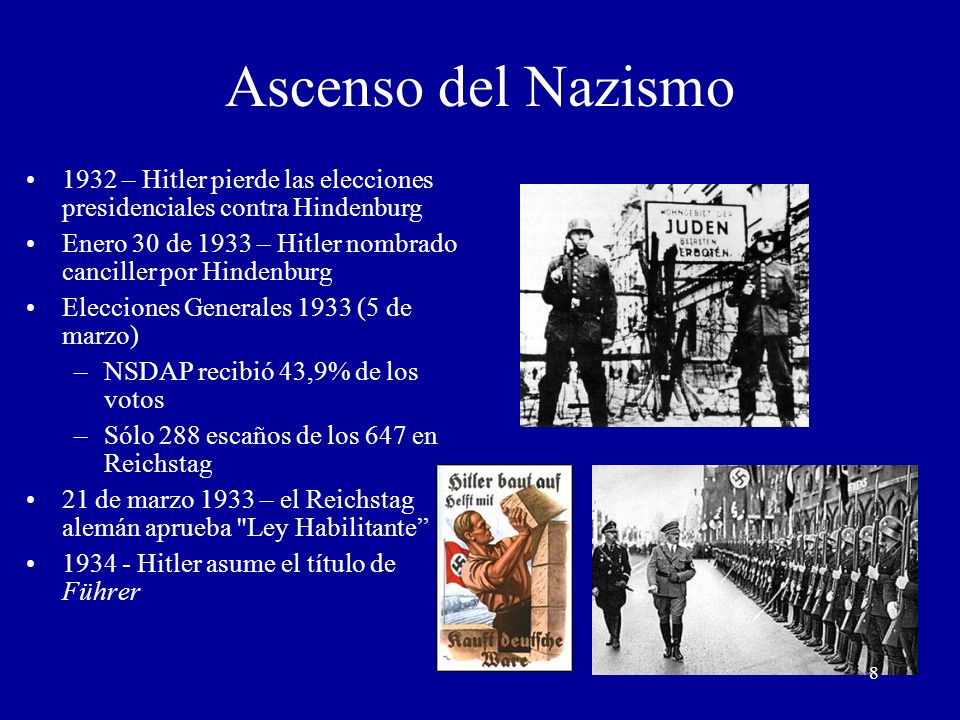 Ascenso del Nazismo 1932 – Hitler pierde las elecciones presidenciales contra Hindenburg.
