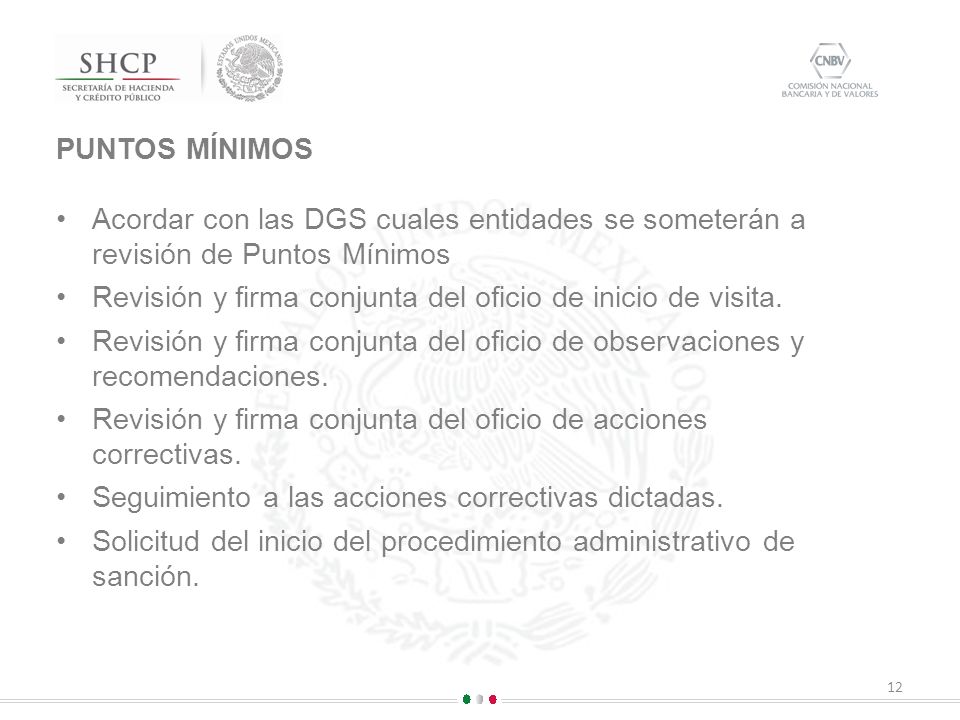 PUNTOS MÍNIMOS Acordar con las DGS cuales entidades se someterán a revisión de Puntos Mínimos.