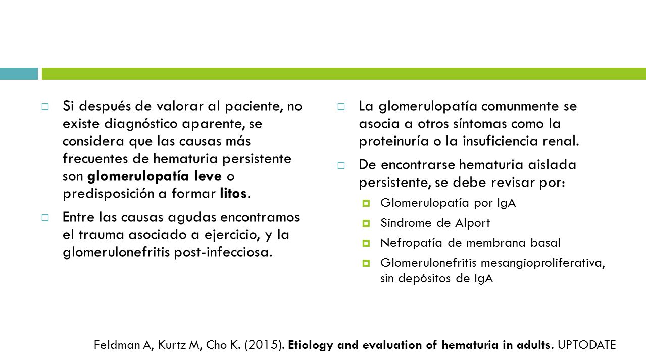 De encontrarse hematuria aislada persistente, se debe revisar por: