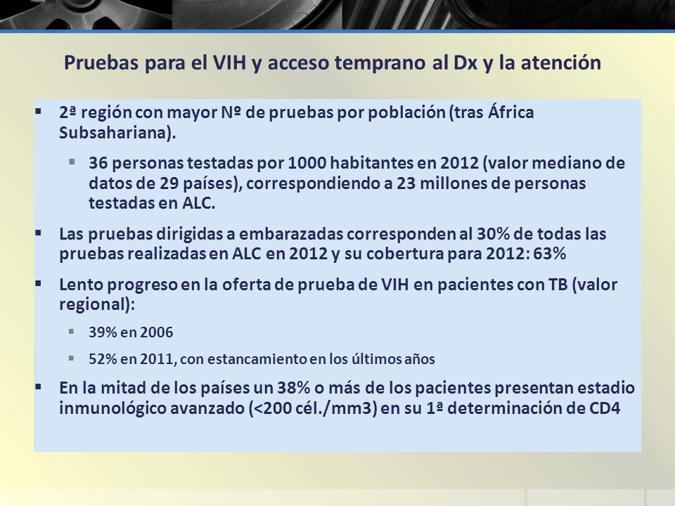 Pruebas para el VIH y acceso temprano al Dx y la atención