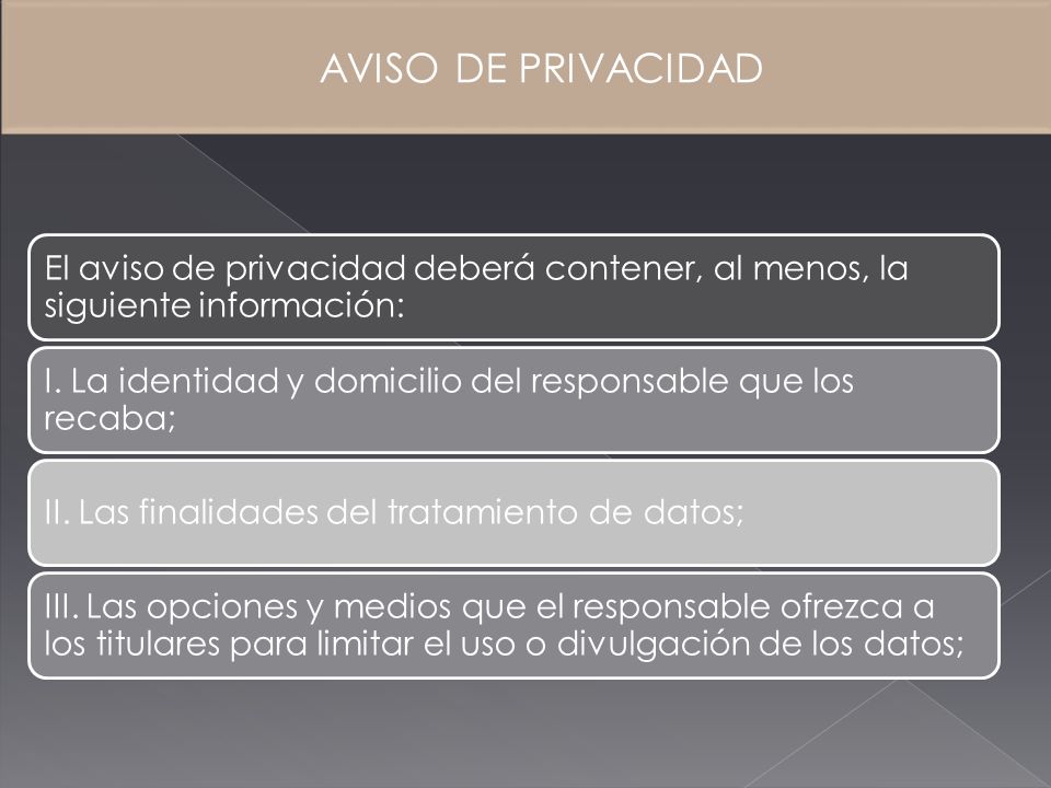AVISO DE PRIVACIDAD El aviso de privacidad deberá contener, al menos, la siguiente información: