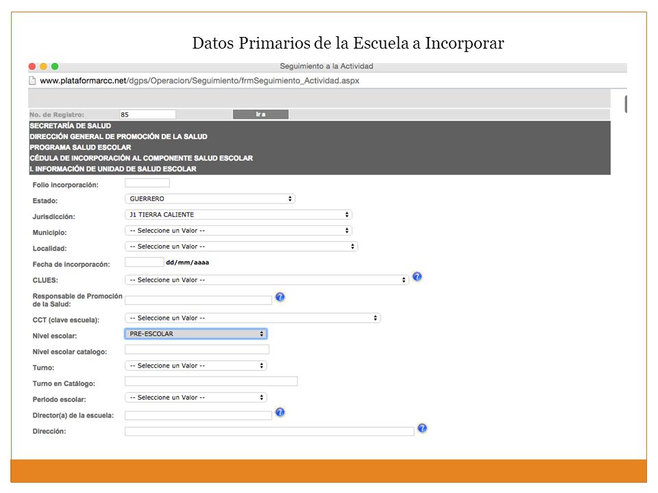 Datos Primarios de la Escuela a Incorporar