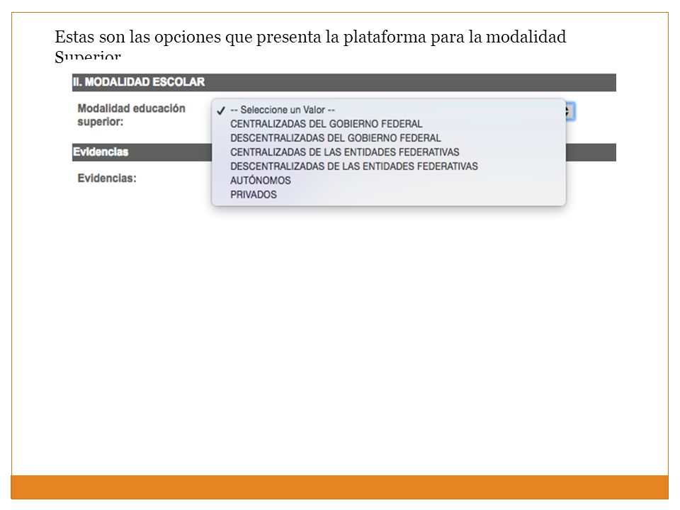 Estas son las opciones que presenta la plataforma para la modalidad Superior