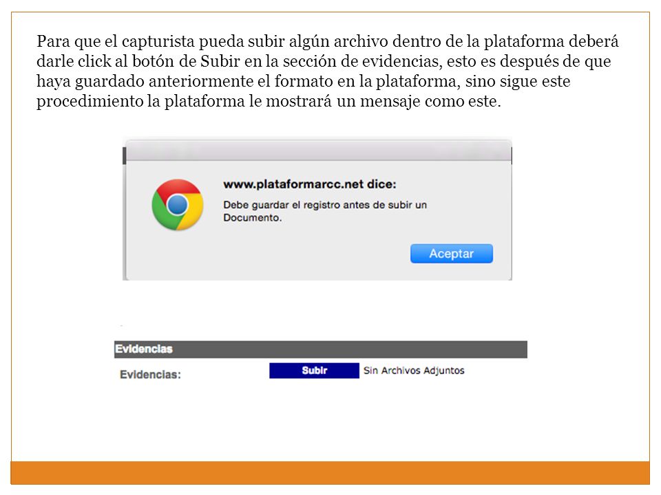 Para que el capturista pueda subir algún archivo dentro de la plataforma deberá