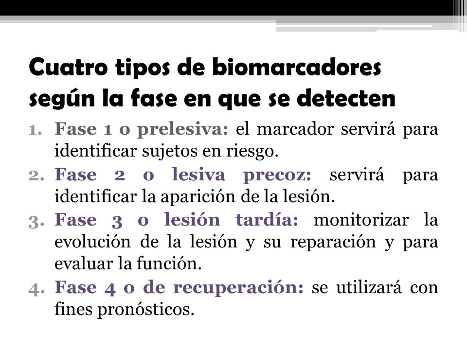 Cuatro tipos de biomarcadores según la fase en que se detecten