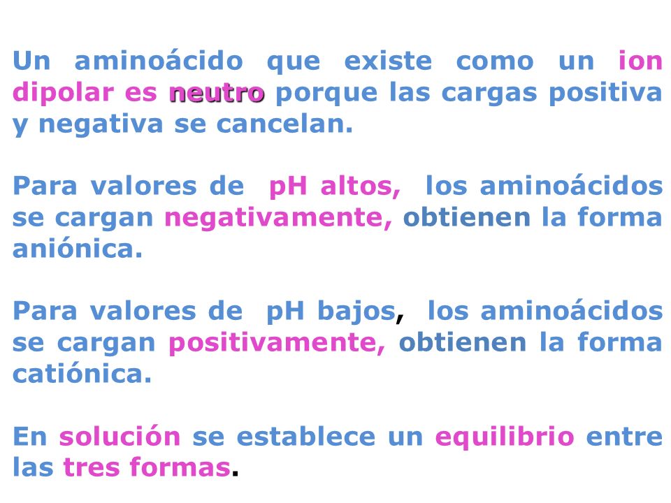 Un aminoácido que existe como un ion dipolar es neutro porque las cargas positiva y negativa se cancelan.