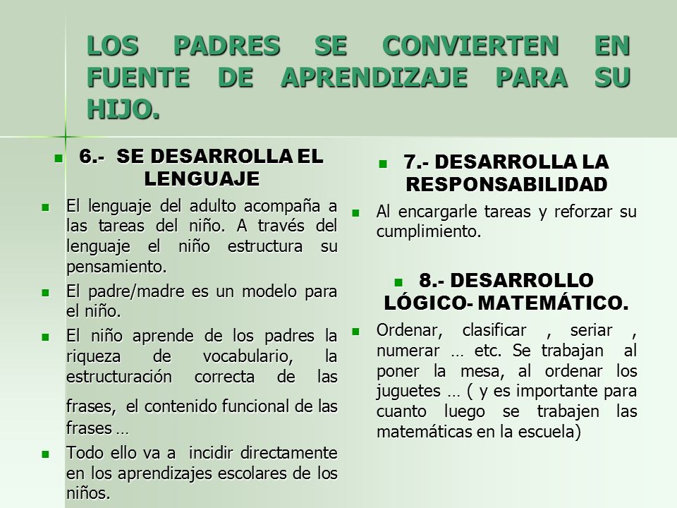 LOS PADRES SE CONVIERTEN EN FUENTE DE APRENDIZAJE PARA SU HIJO.