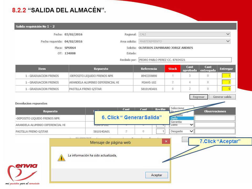 6. Click Generar Salida