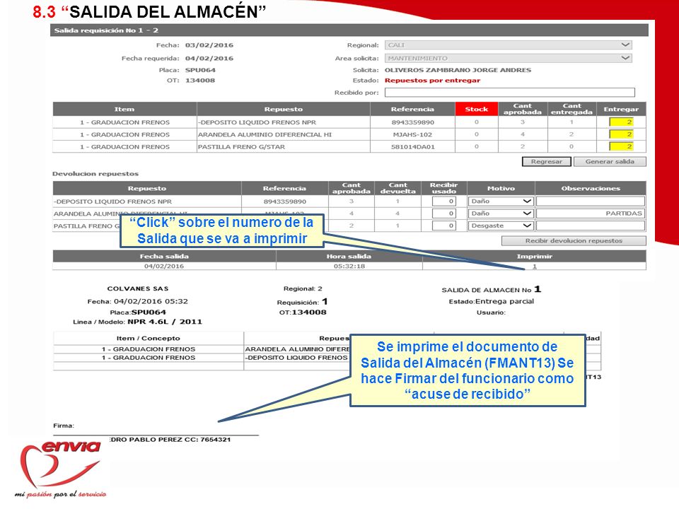 Click sobre el numero de la Salida que se va a imprimir