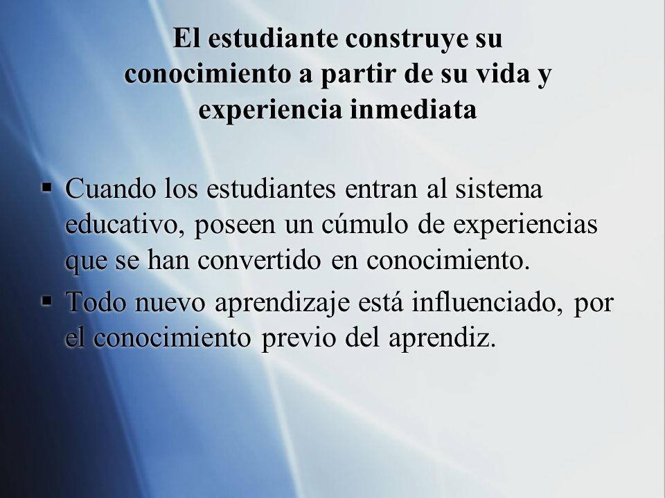 El estudiante construye su conocimiento a partir de su vida y experiencia inmediata
