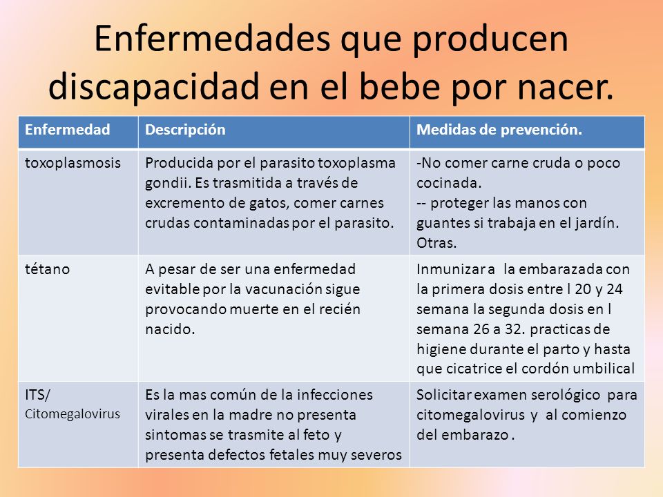 Enfermedades que producen discapacidad en el bebe por nacer.