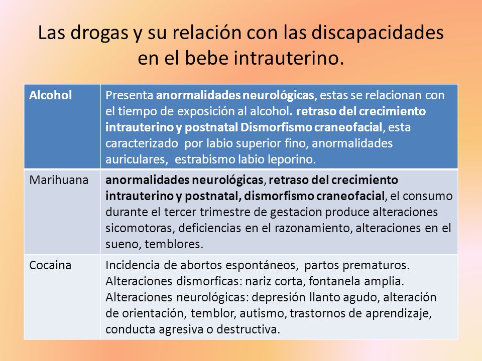 Las drogas y su relación con las discapacidades en el bebe intrauterino.