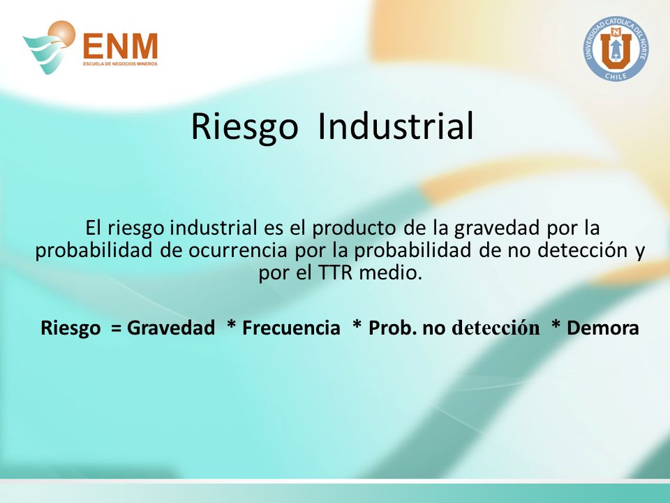 Riesgo = Gravedad * Frecuencia * Prob. no detección * Demora
