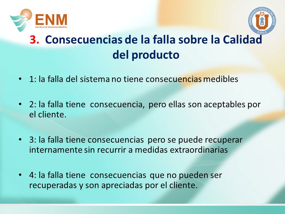 3. Consecuencias de la falla sobre la Calidad del producto