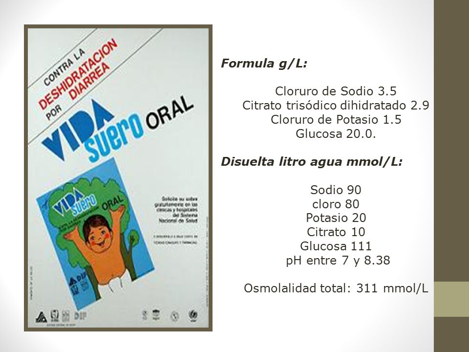 Citrato trisódico dihidratado 2.9 Cloruro de Potasio 1.5 Glucosa