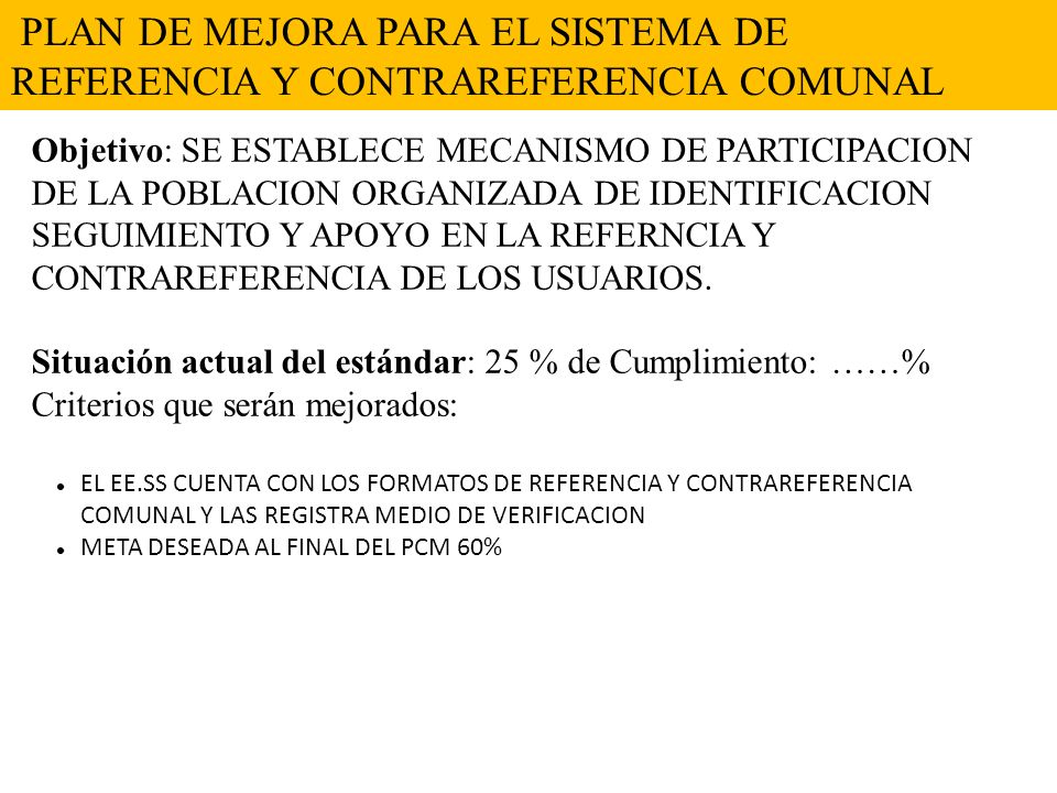 PLAN DE MEJORA PARA EL SISTEMA DE REFERENCIA Y CONTRAREFERENCIA COMUNAL