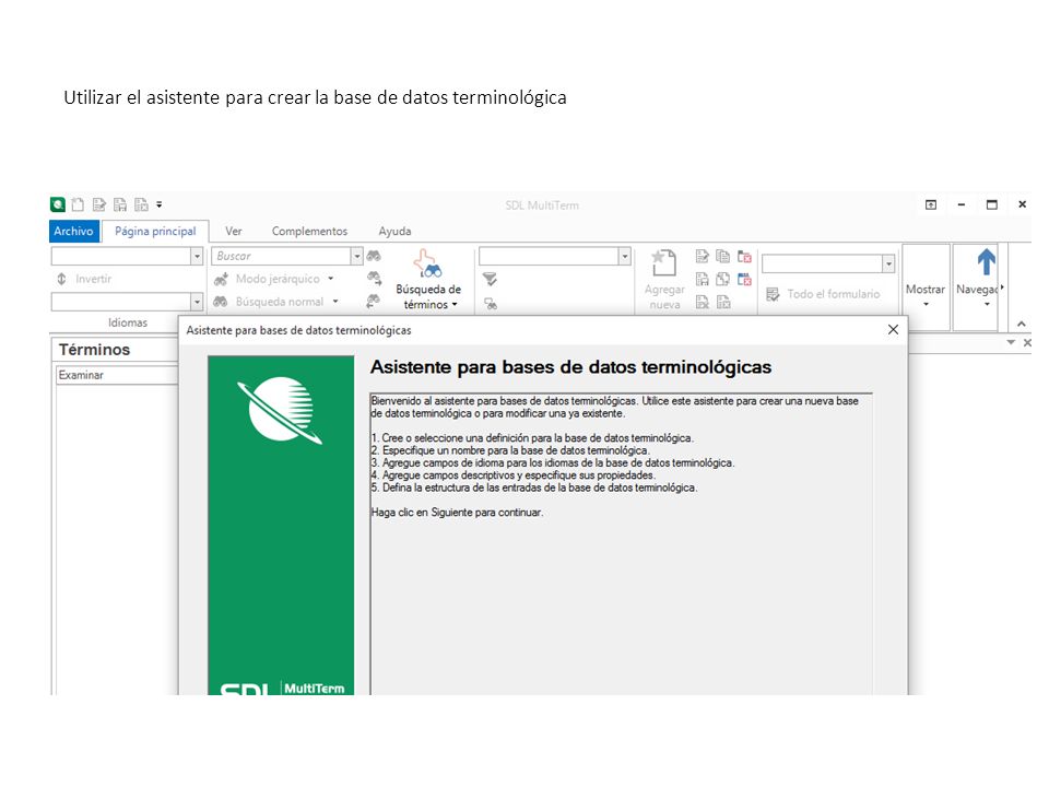 Utilizar el asistente para crear la base de datos terminológica