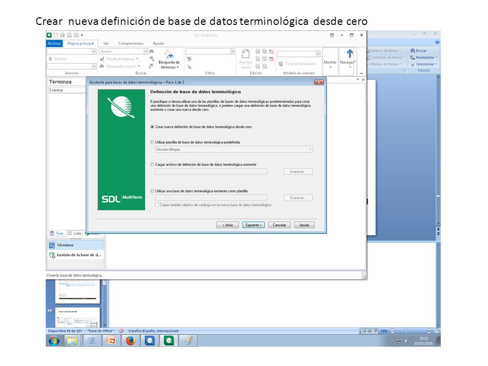 Crear nueva definición de base de datos terminológica desde cero