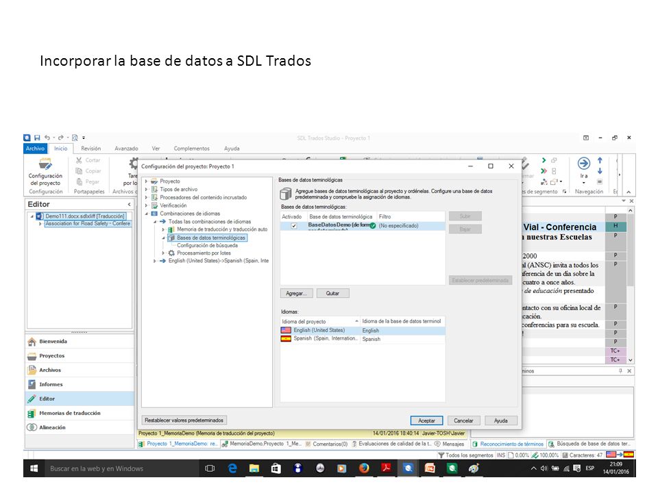 Incorporar la base de datos a SDL Trados