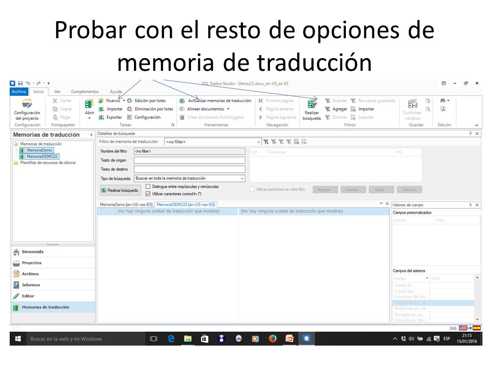 Probar con el resto de opciones de memoria de traducción