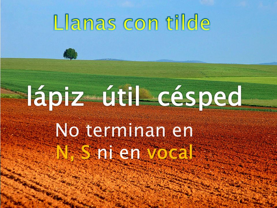 Llanas con tilde lápiz útil césped No terminan en N, S ni en vocal