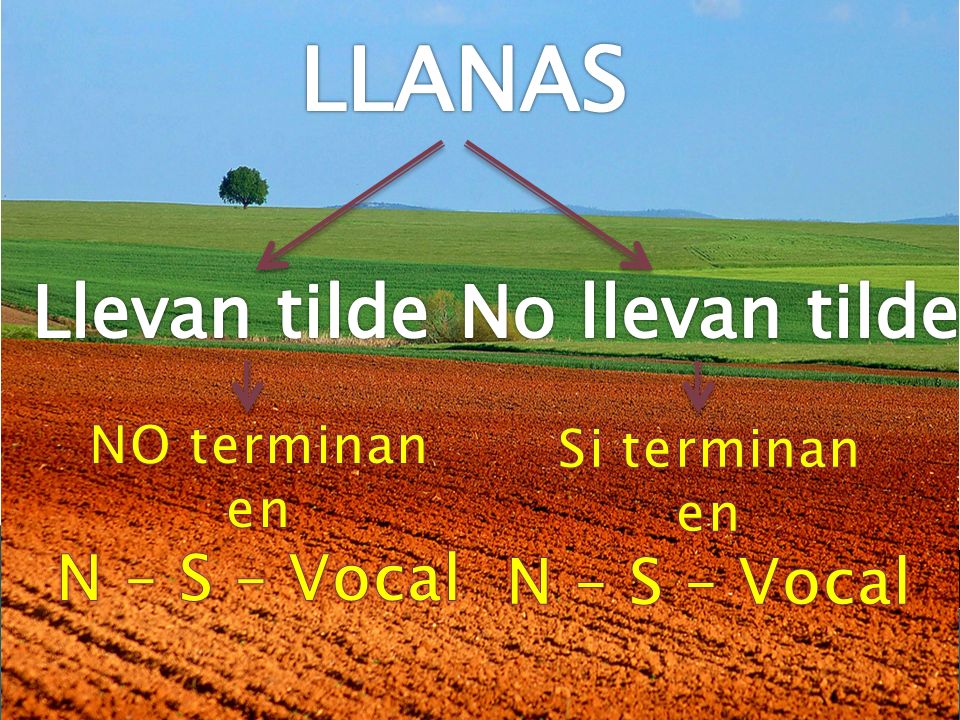 LLANAS Llevan tilde No llevan tilde N – S – Vocal N – S – Vocal