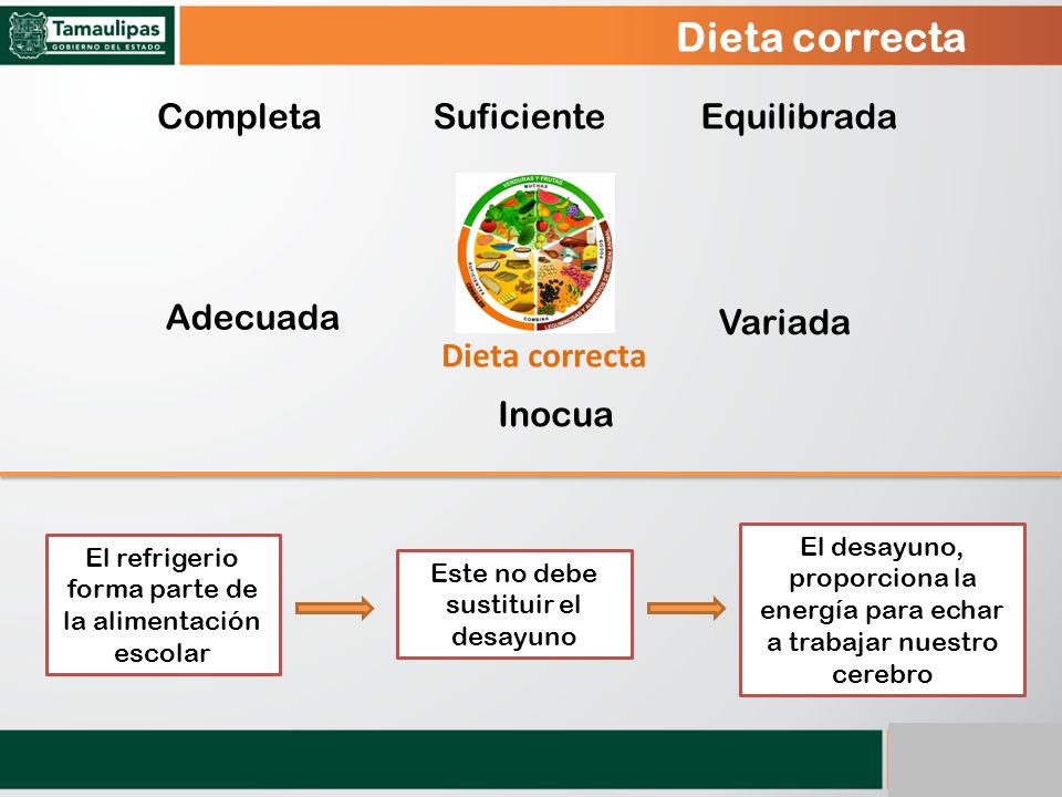 Dieta correcta Completa Suficiente Equilibrada Adecuada Variada