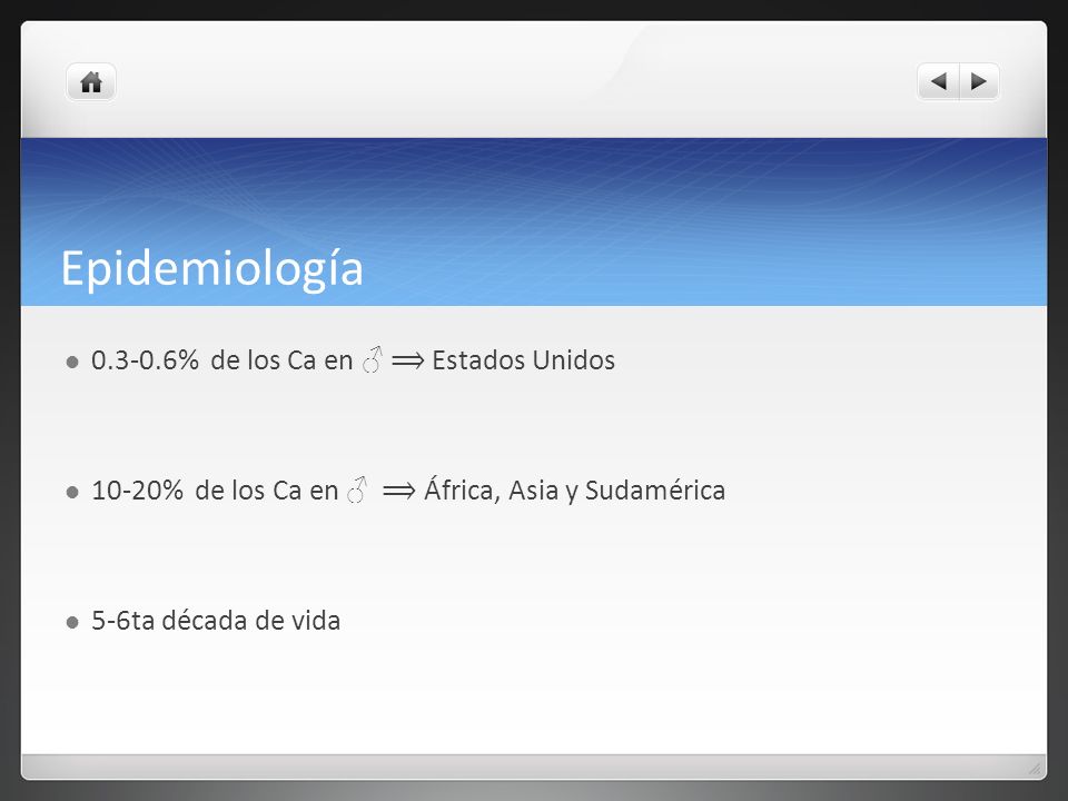 Epidemiología % de los Ca en ♂ ⟹ Estados Unidos