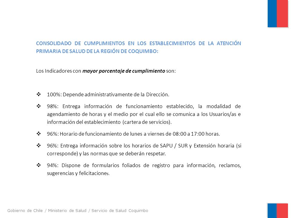 CONSOLIDADO DE CUMPLIMIENTOS EN LOS ESTABLECIMIENTOS DE LA ATENCIÓN PRIMARIA DE SALUD DE LA REGIÓN DE COQUIMBO: