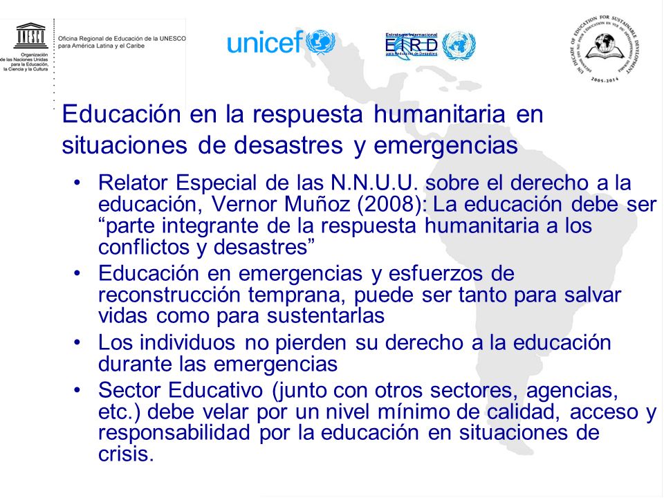 Educación en la respuesta humanitaria en situaciones de desastres y emergencias