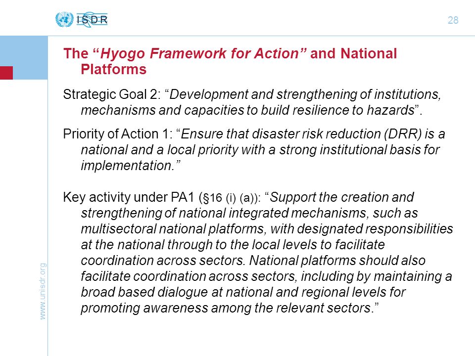 The Hyogo Framework for Action and National Platforms