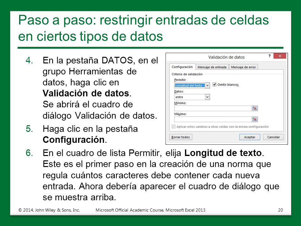 Paso a paso: restringir entradas de celdas en ciertos tipos de datos