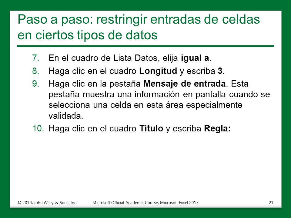 Paso a paso: restringir entradas de celdas en ciertos tipos de datos