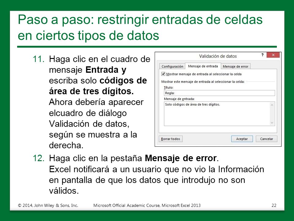Paso a paso: restringir entradas de celdas en ciertos tipos de datos