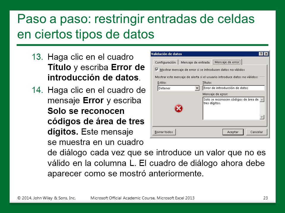 Paso a paso: restringir entradas de celdas en ciertos tipos de datos