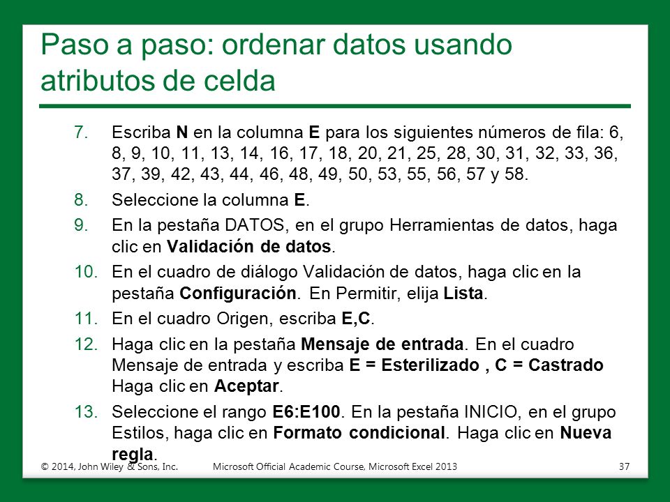 Paso a paso: ordenar datos usando atributos de celda