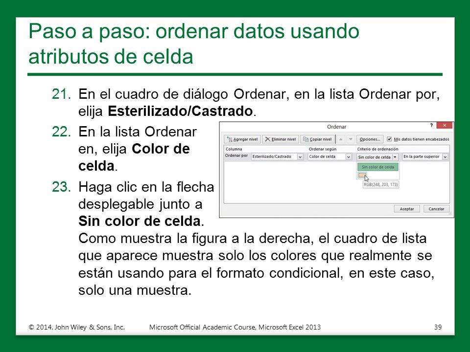 Paso a paso: ordenar datos usando atributos de celda