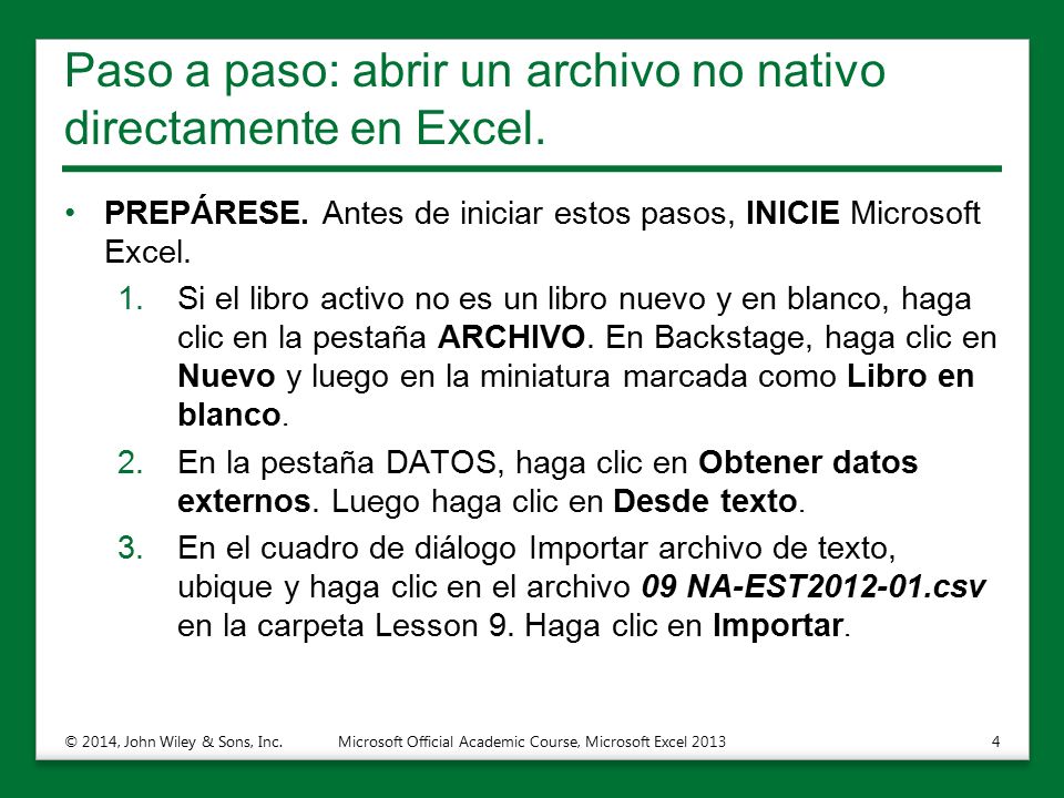 Paso a paso: abrir un archivo no nativo directamente en Excel.