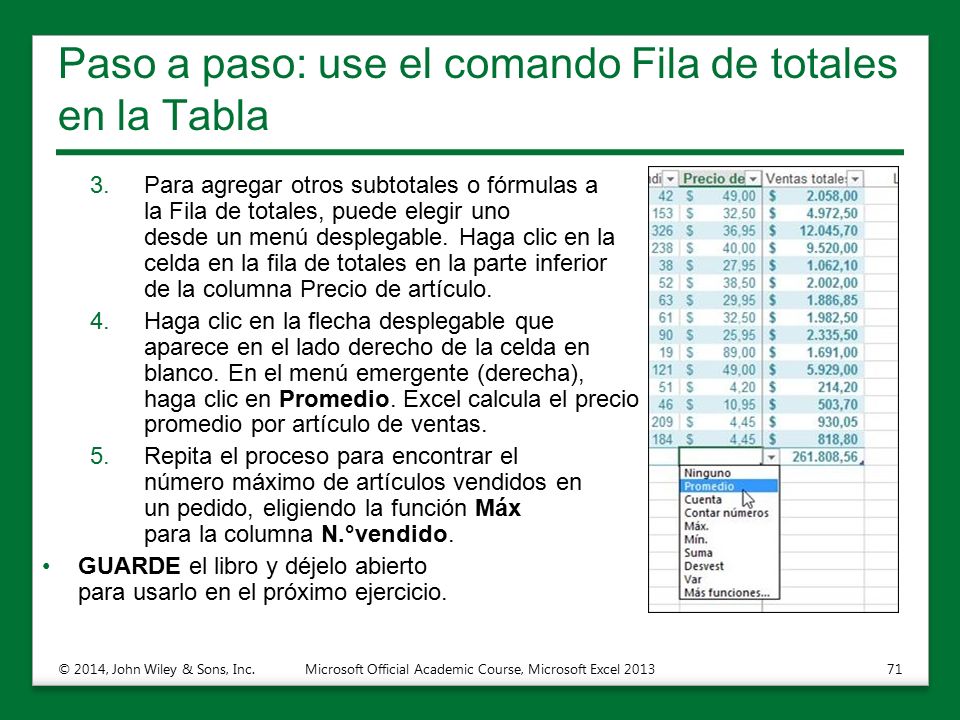 Paso a paso: use el comando Fila de totales en la Tabla