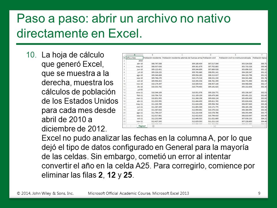 Paso a paso: abrir un archivo no nativo directamente en Excel.