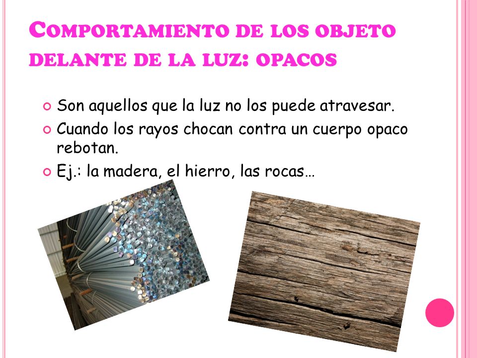 Comportamiento de los objeto delante de la luz: opacos