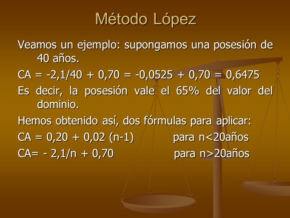 Método López Veamos un ejemplo: supongamos una posesión de 40 años.