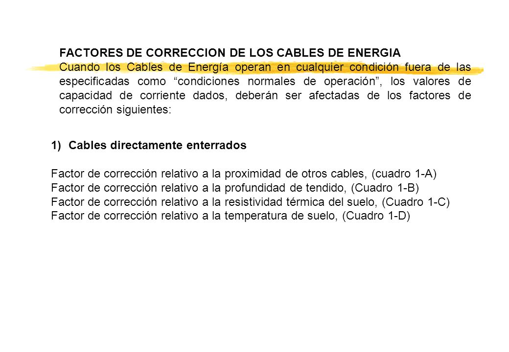 FACTORES DE CORRECCION DE LOS CABLES DE ENERGIA